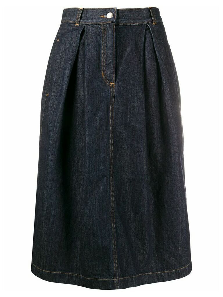 Société Anonyme mid-length pleat detail denim skirt - Blue