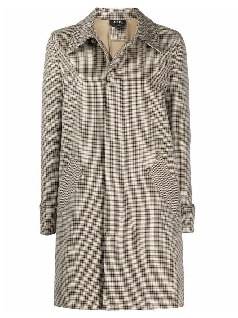 A.P.C. concealed button down checked coat - Neutrals