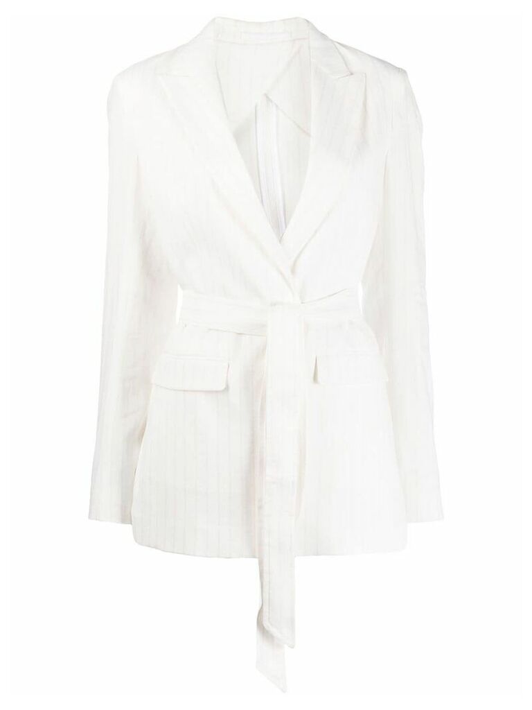 Eleventy striped belted blazer jacket - White
