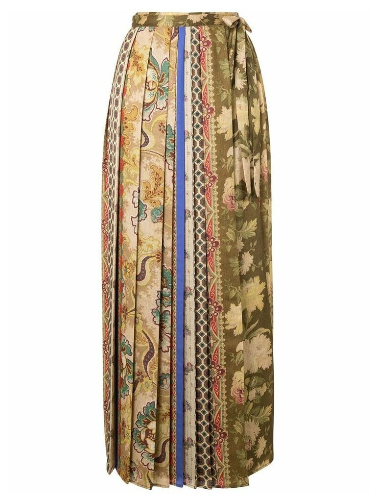 Pierre-Louis Mascia mixed-print pleated skirt - Brown