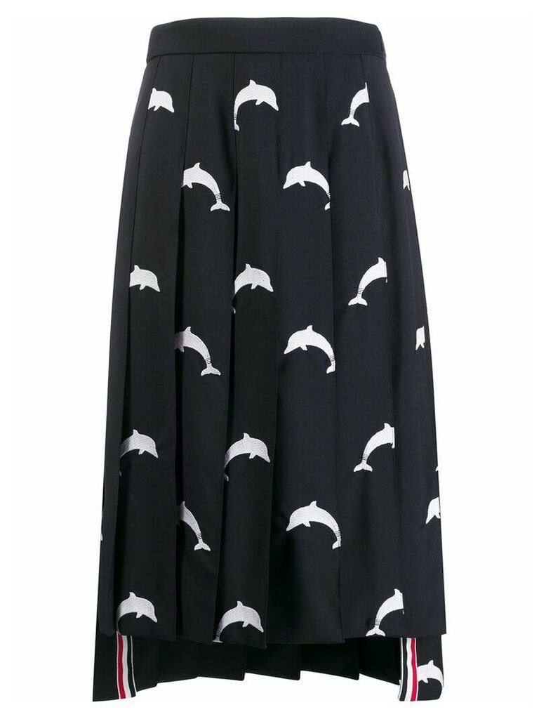 Thom Browne embroidered-dolphin pleated skirt - Blue
