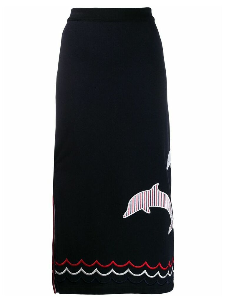 Thom Browne dolphin-appliqué pencil skirt - Blue