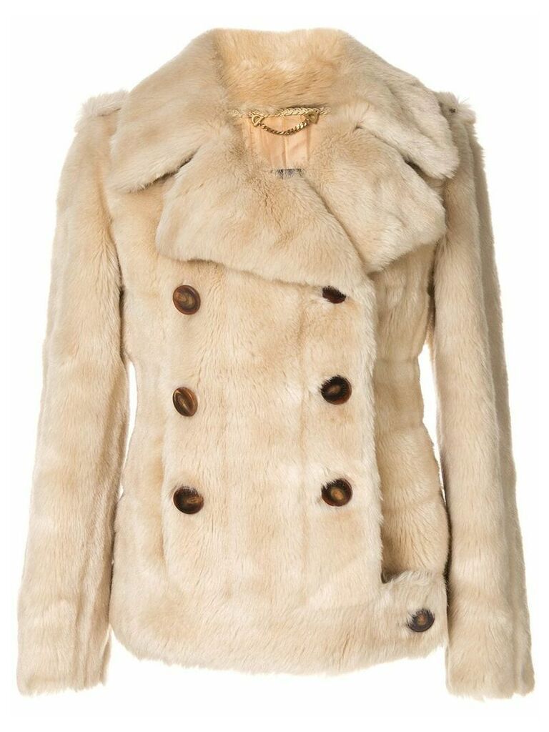 Gucci Pre-Owned Logos Long Sleeve Fur Coat Jacket - Brown