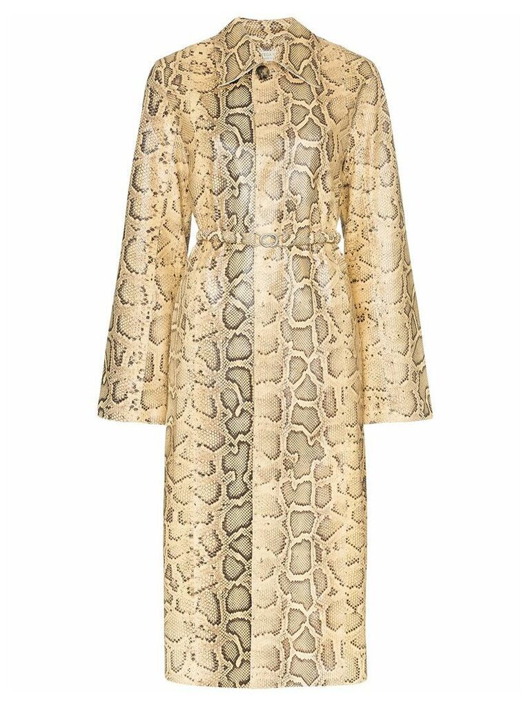 Bottega Veneta python-print belted coat - NEUTRALS
