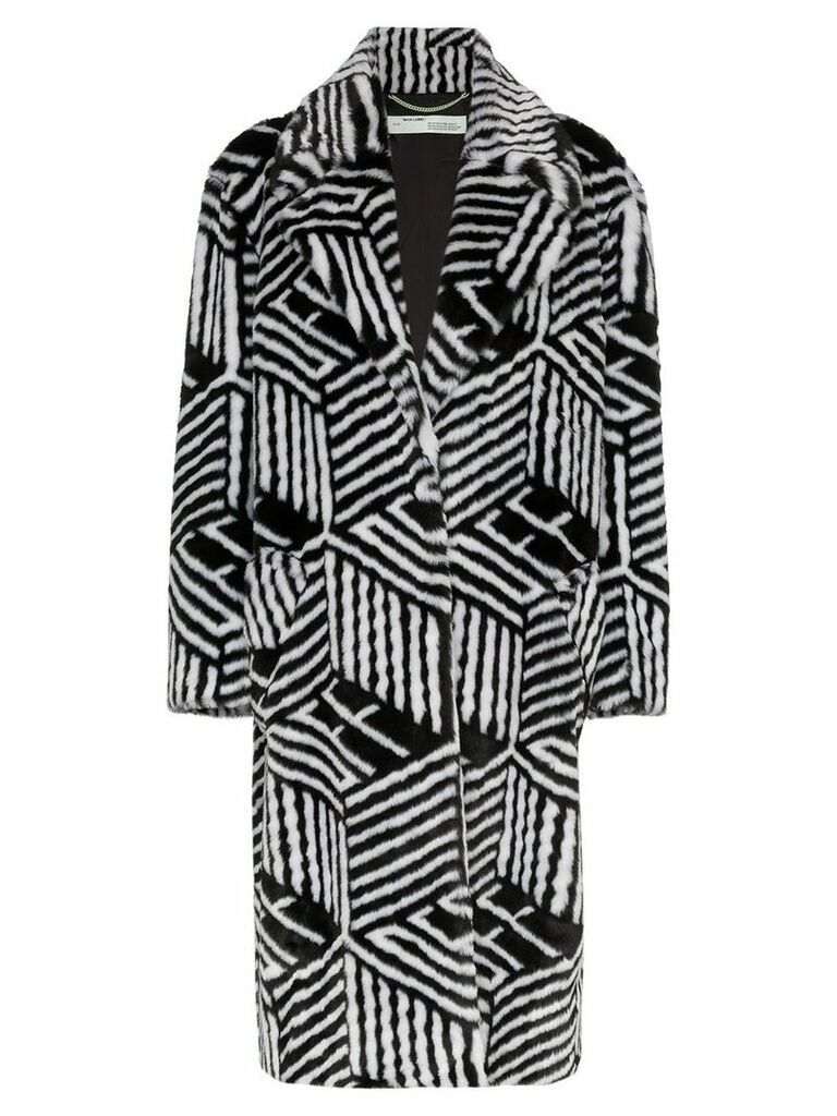 Off-White logo pattern faux-fur coat - Black