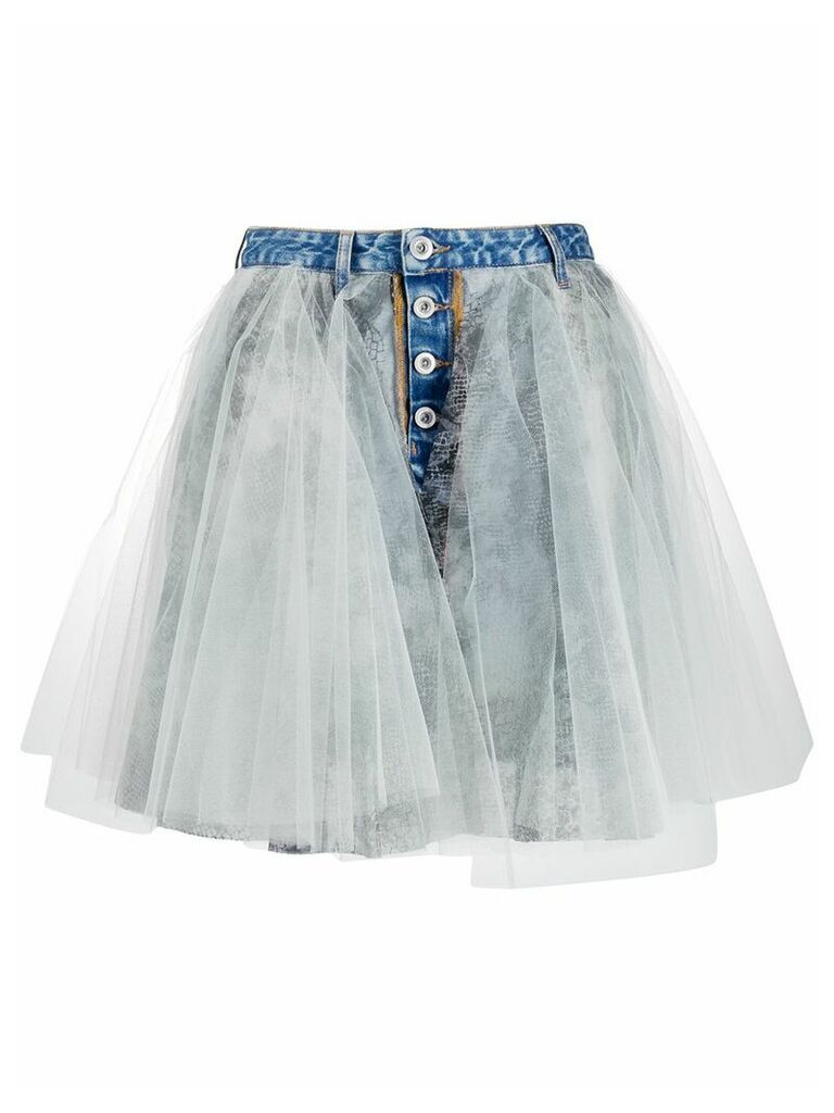 UNRAVEL PROJECT tulle overlay denim skirt - Blue