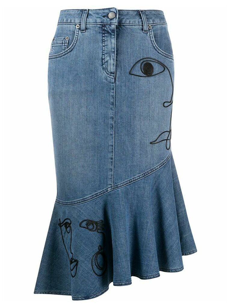 Moschino cornley embroidered denim skirt - Blue