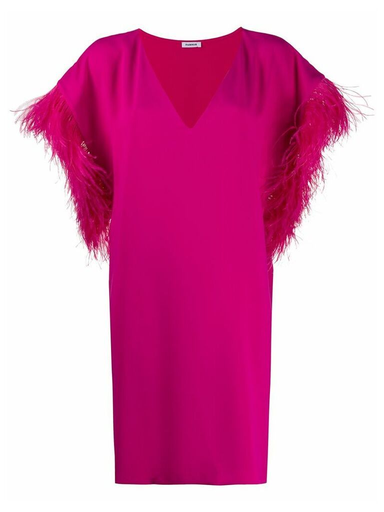 P.A.R.O.S.H. Panters ostrich feather shift dress - PINK