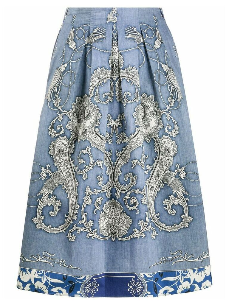 Etro pleated paisley print skirt - Blue