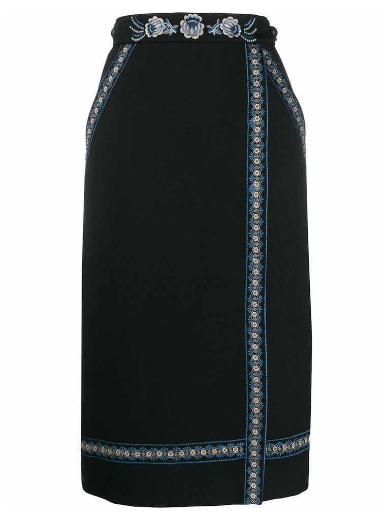 Vilshenko embroidered wrap-front skirt - Black