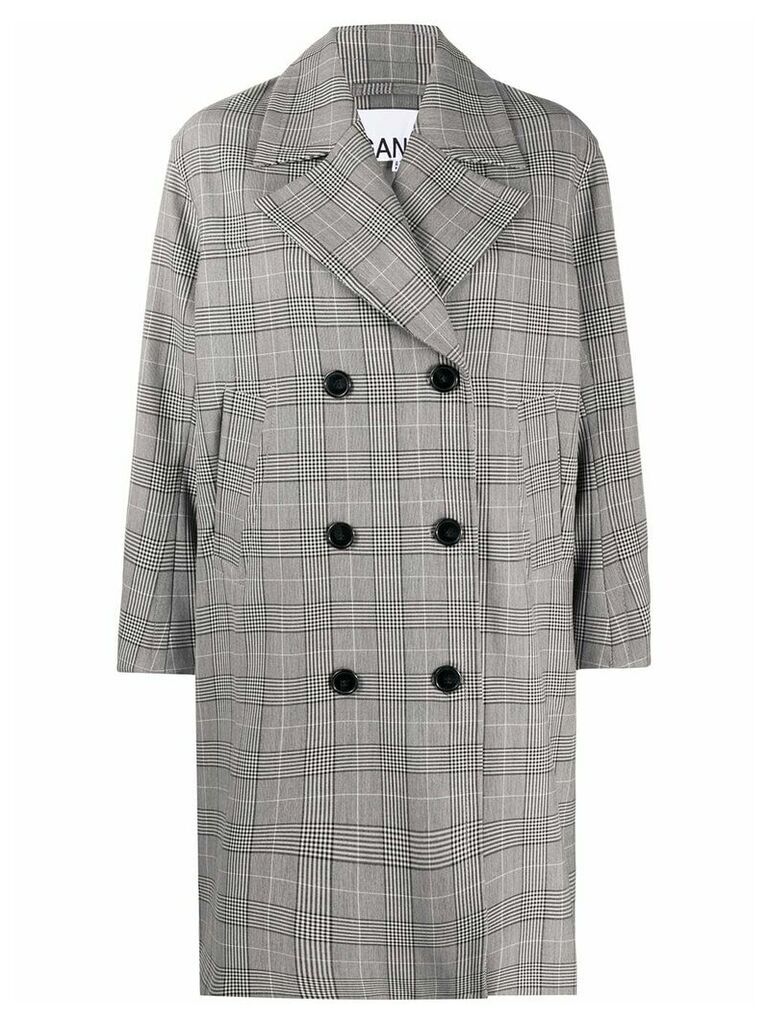 GANNI oversized check print coat - Grey