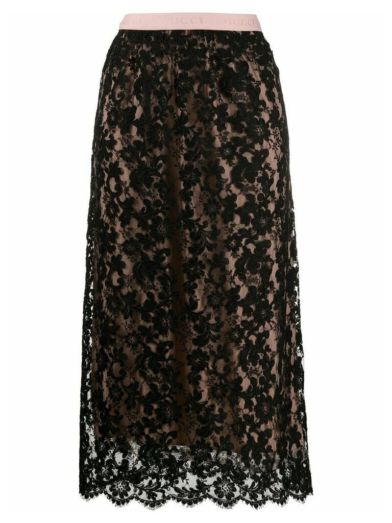 Gucci floral lace midi skirt - Black