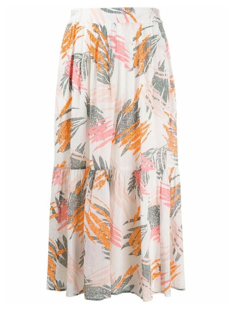 Closed abstract print gathered skirt - White