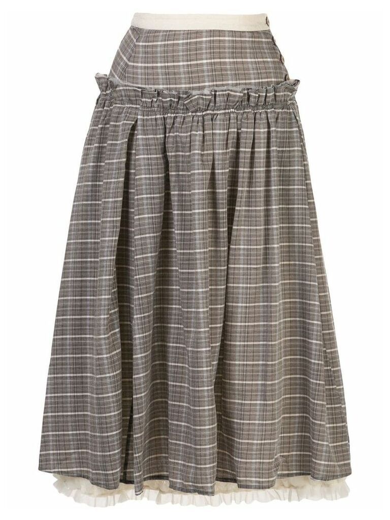 Renli Su plaid-print A-line skirt - Grey