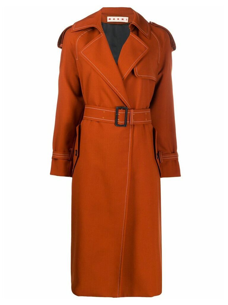 Marni contrast stitching belted trench - ORANGE