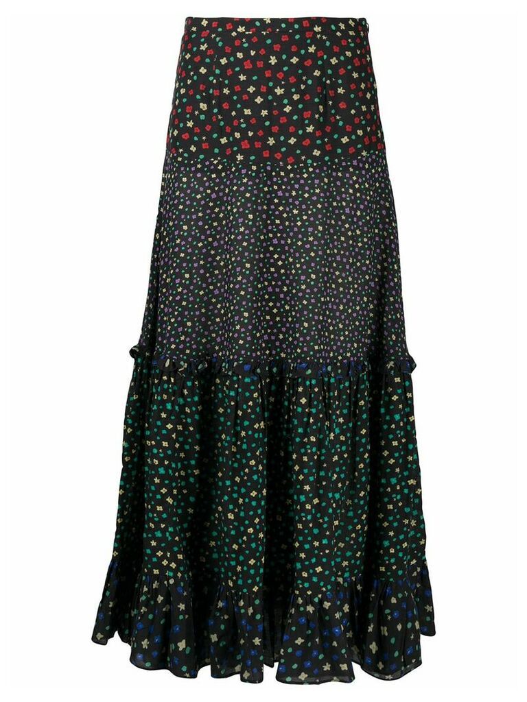 Rixo Dakota Mixed Disty floral skirt - Black