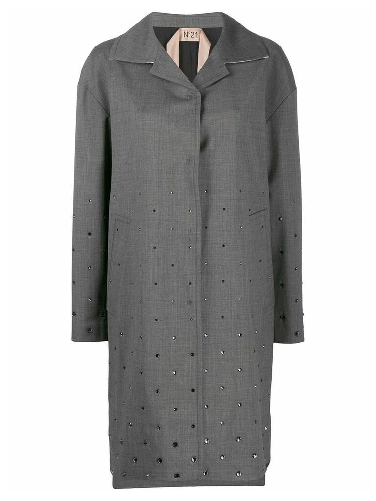 Nº21 crystal-embellished single-breasted coat - Grey
