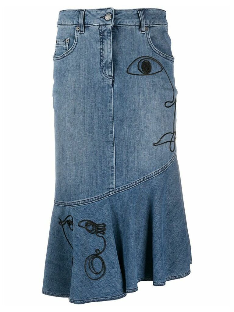 Moschino Cornely-embroidered midi skirt - Blue