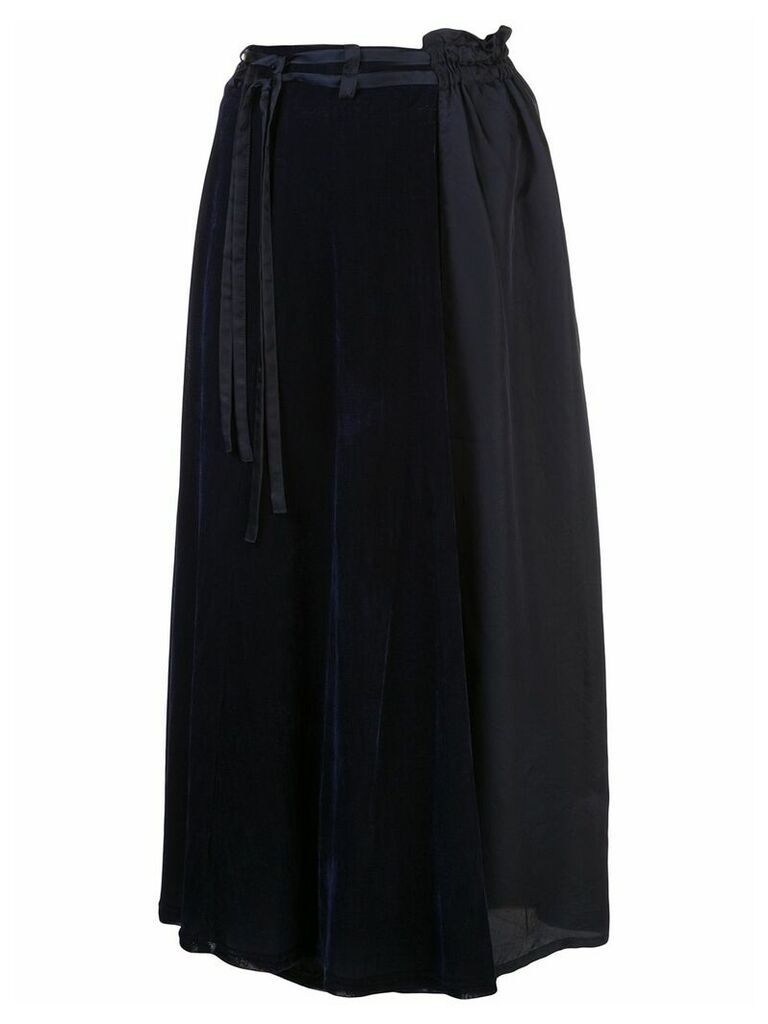 Y's velvet-panel wrap-waist skirt - Black