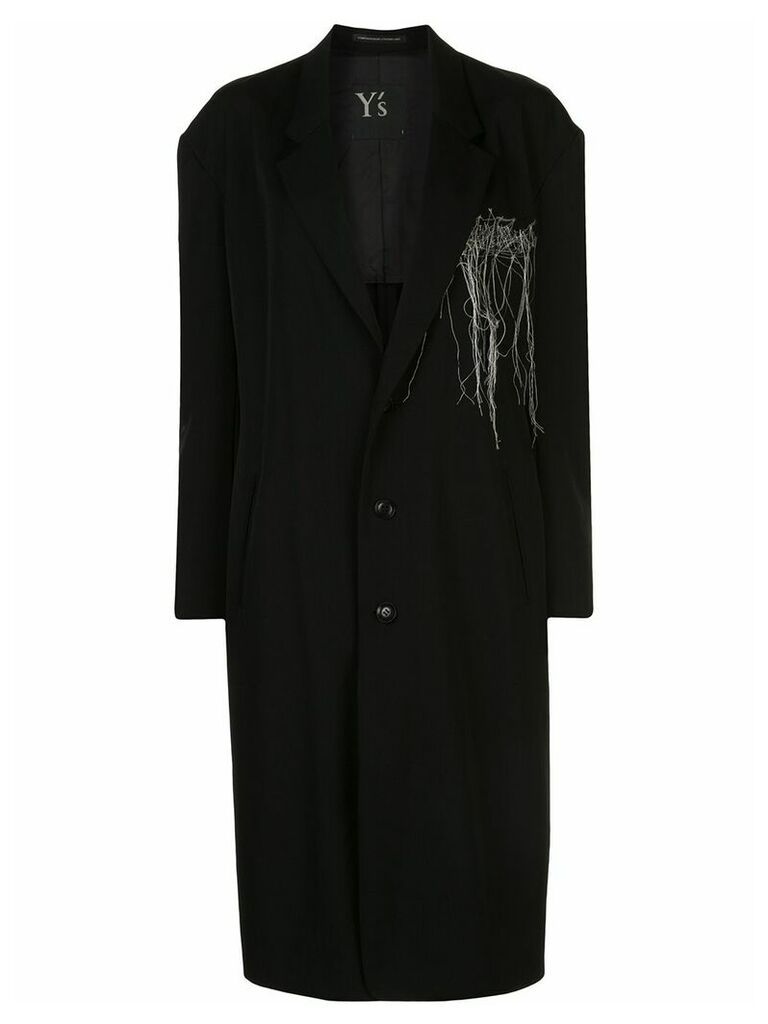 Y's embroidered-detail oversized tailored coat - Black