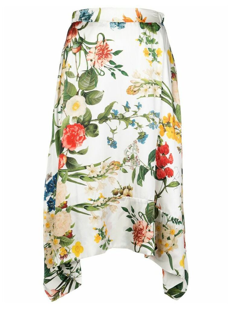 Madison. Maison Laura floral-print silk skirt - White
