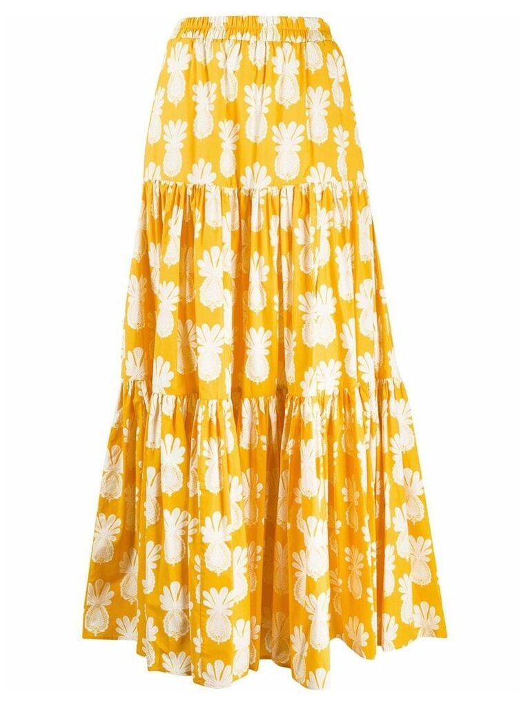 La Doublej pineapple print tiered skirt - Yellow