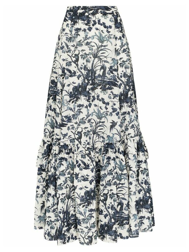 Erdem Althea tiered floral-print skirt - White