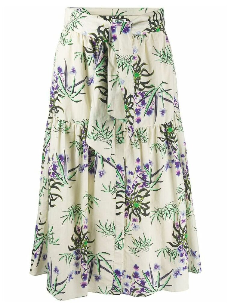 Kenzo Sea Lily print flared skirt - Neutrals