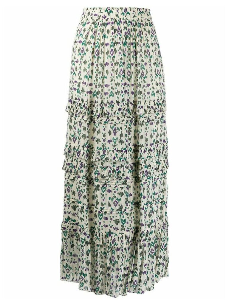 Isabel Marant Étoile batik-print ruffle-trimmed midi skirt - NEUTRALS