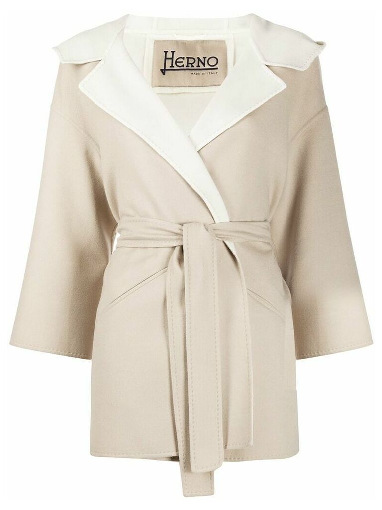 Herno belted hooded wrap coat - Neutrals
