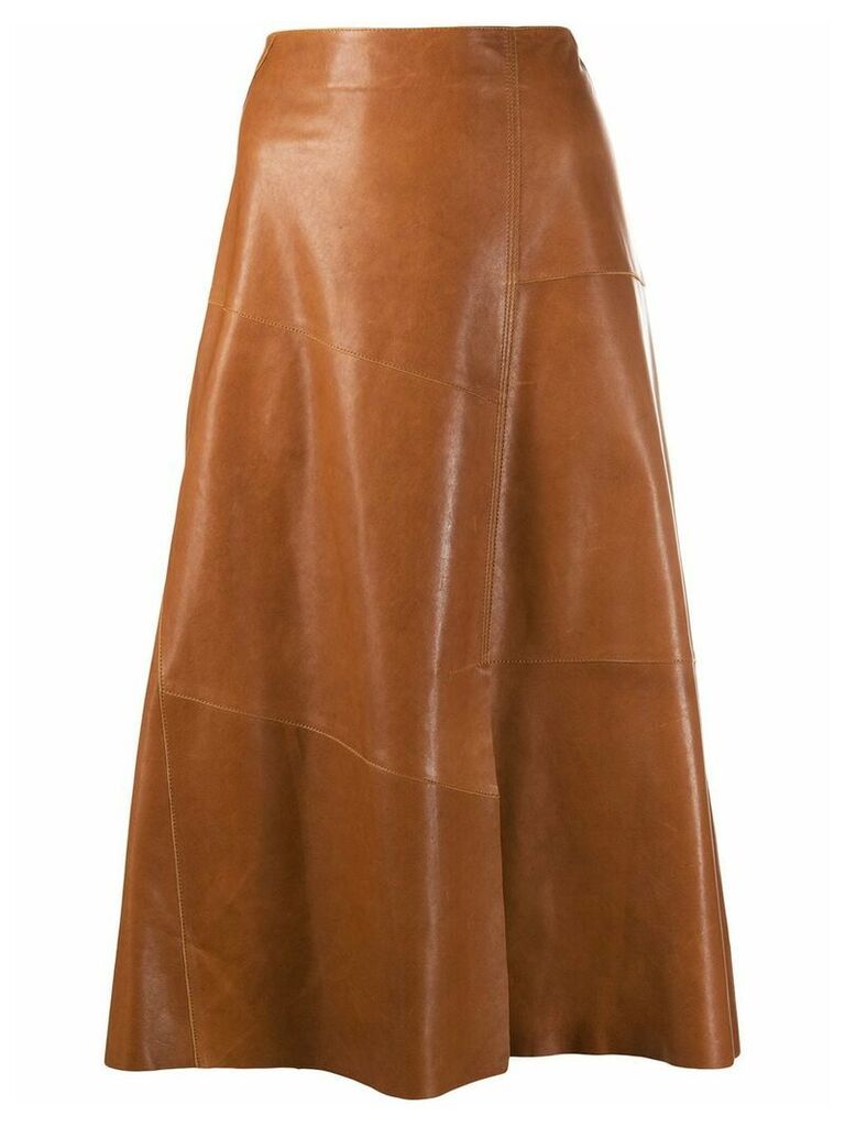 Arma A-line leather midi skirt - Brown