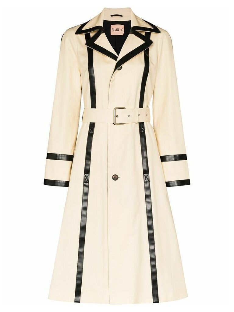 Plan C contrast trim belted trench coat - Neutrals