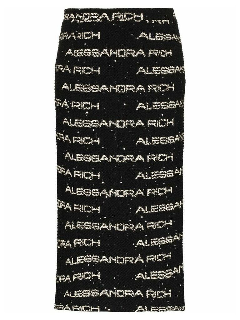 Alessandra Rich logo tweed pencil skirt - Black