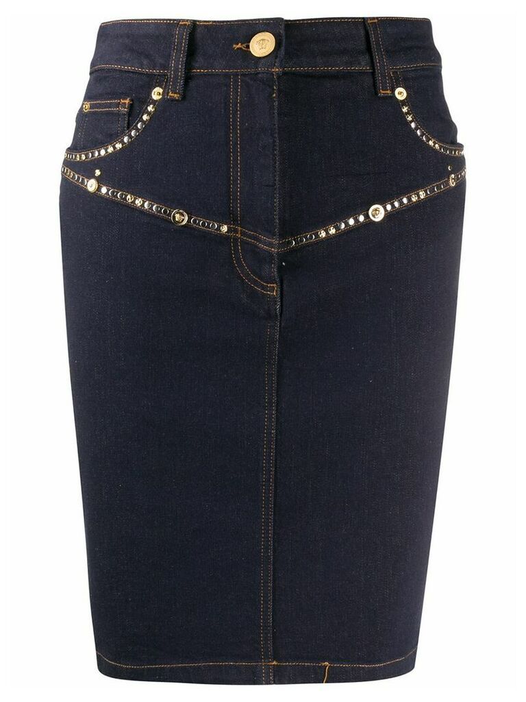 Versace studded denim pencil skirt - Blue