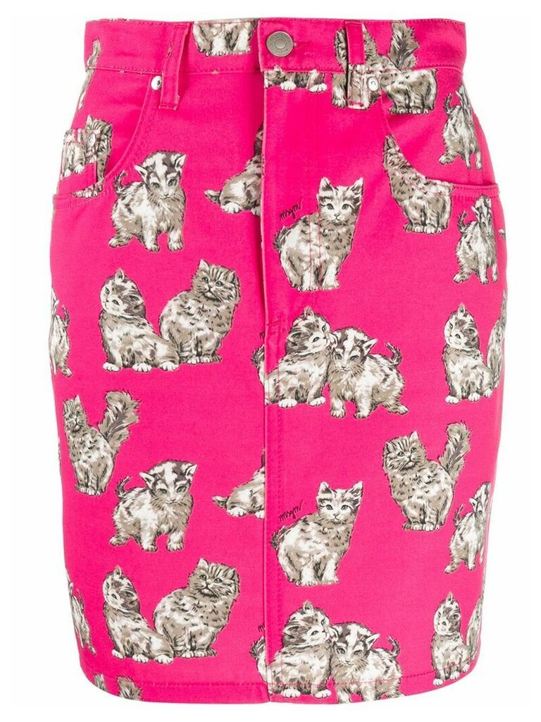 MSGM cat print denim skirt - PINK
