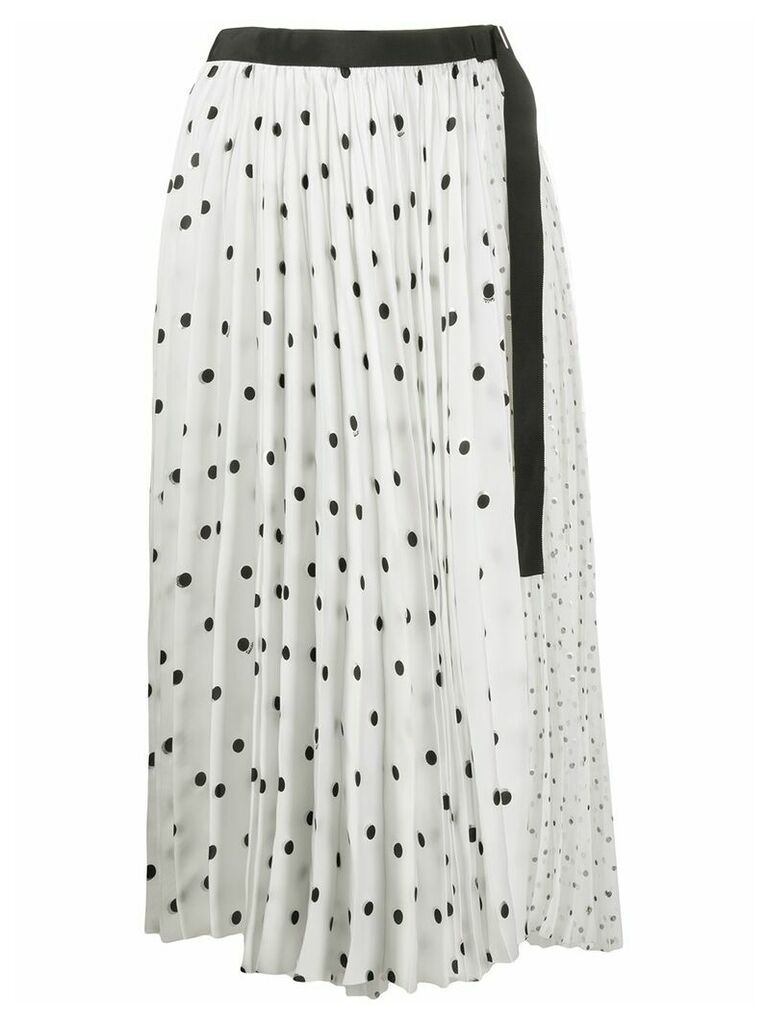 Sacai pleated polka dot print skirt - White