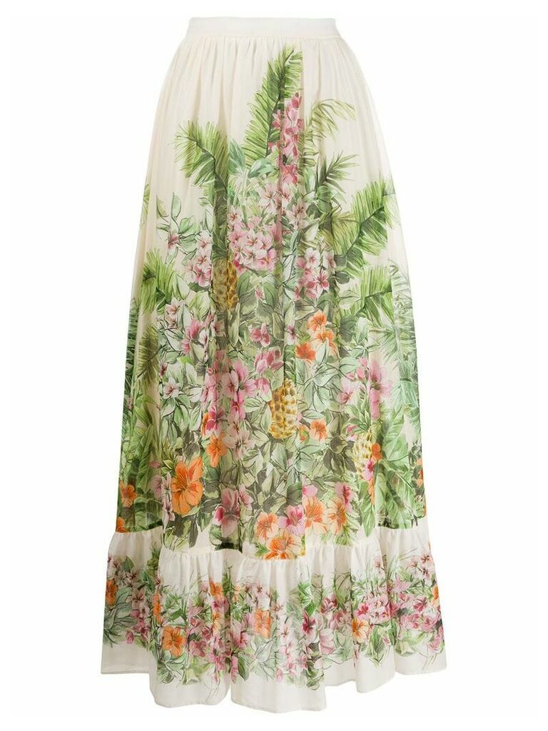 Twin-Set gathered floral print skirt - NEUTRALS