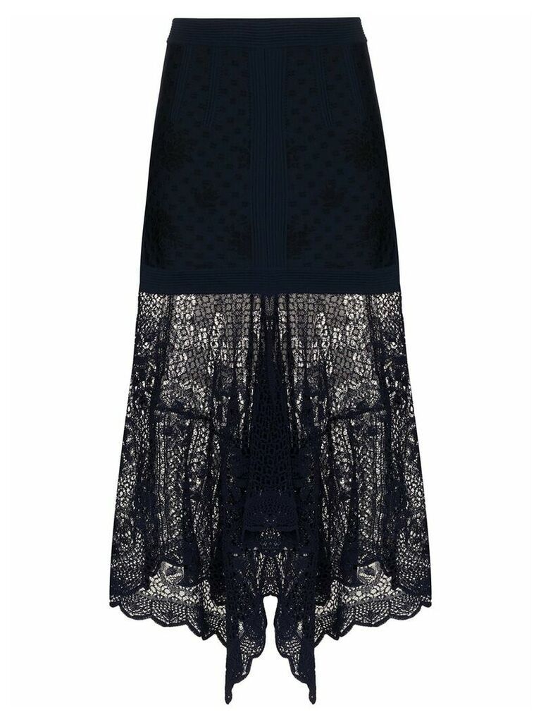 Alexander McQueen floral lace layered midi skirt - Blue