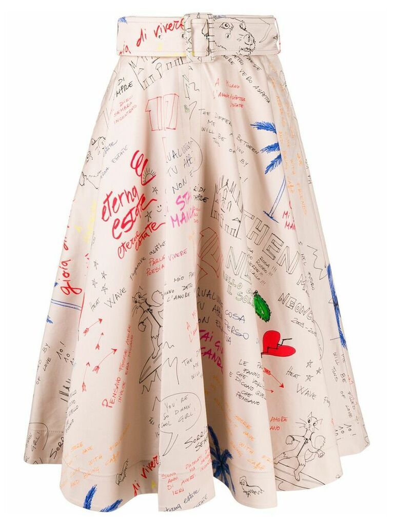 MSGM doodle-print full midi skirt - Neutrals