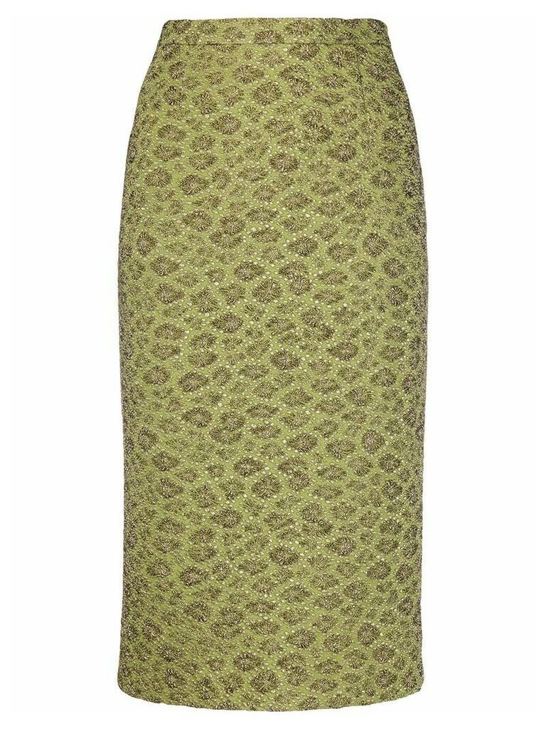 Rochas metallic floral embroidered pencil skirt - Green