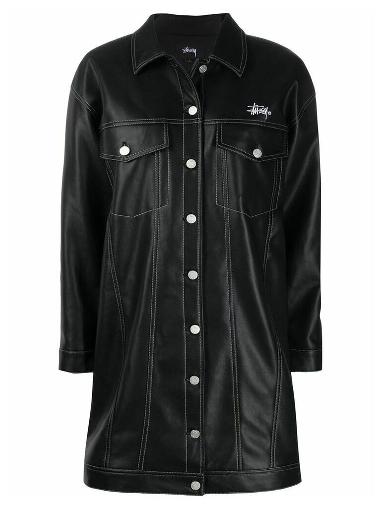 Stussy faux-leather single-breasted coat - Black