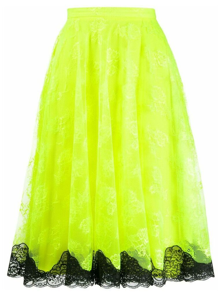 Christopher Kane neon lace midi skirt - Yellow