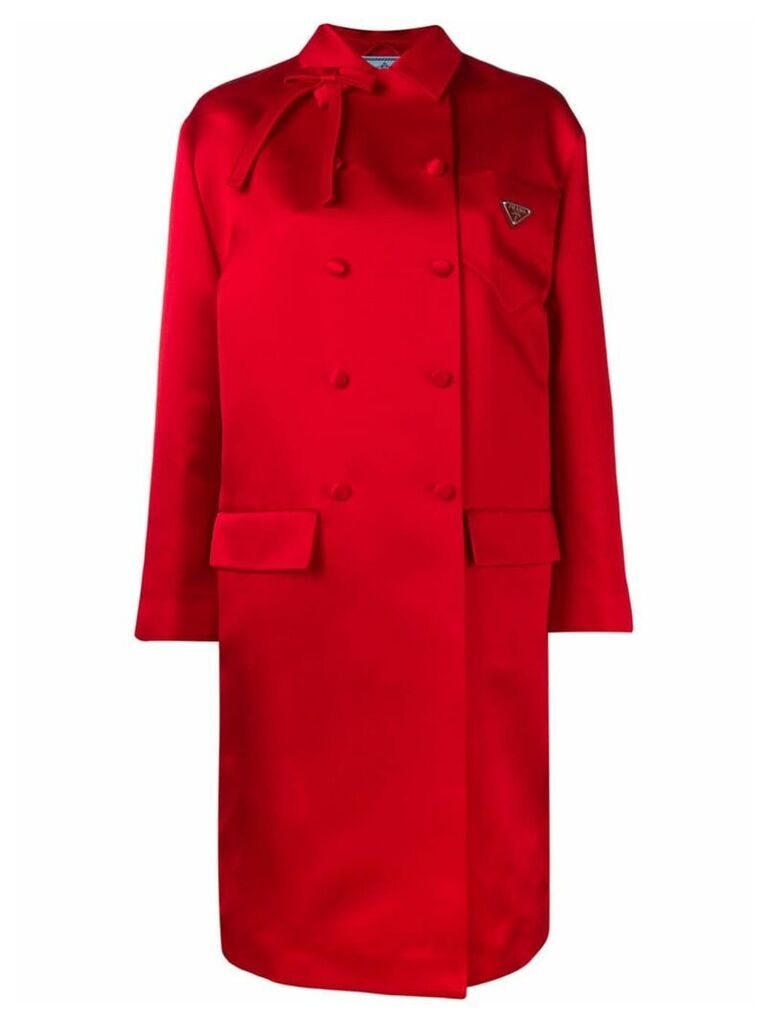 Prada double-breasted bow embellished silk coat - Red