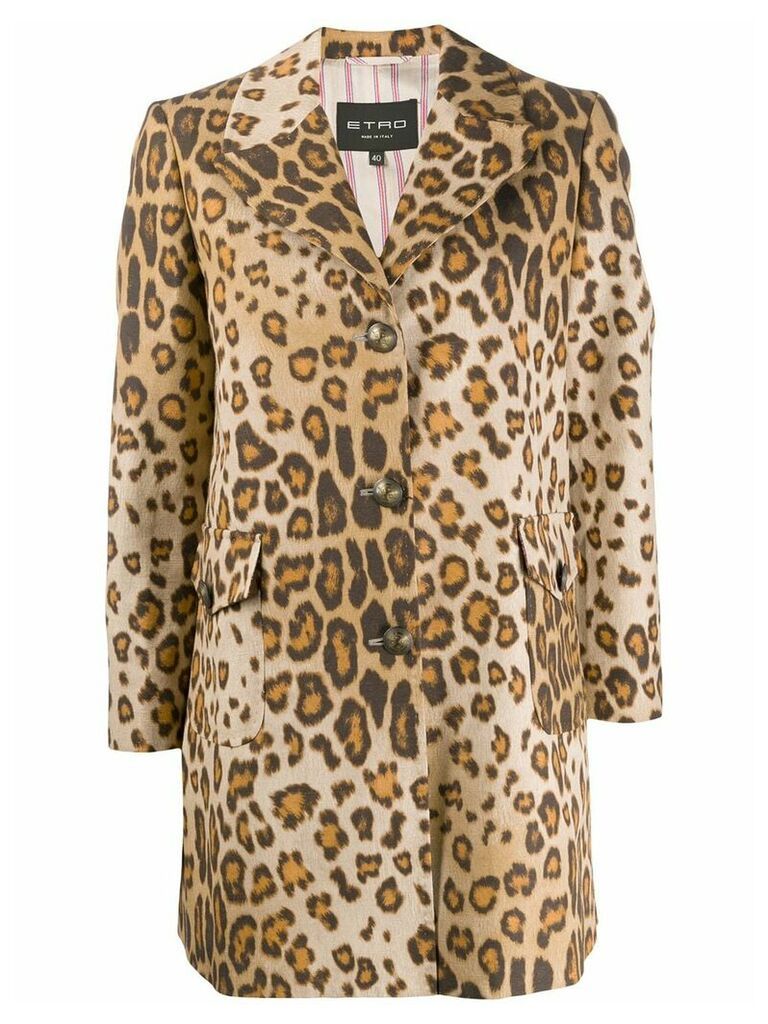 Etro leopard-print faille coat - NEUTRALS