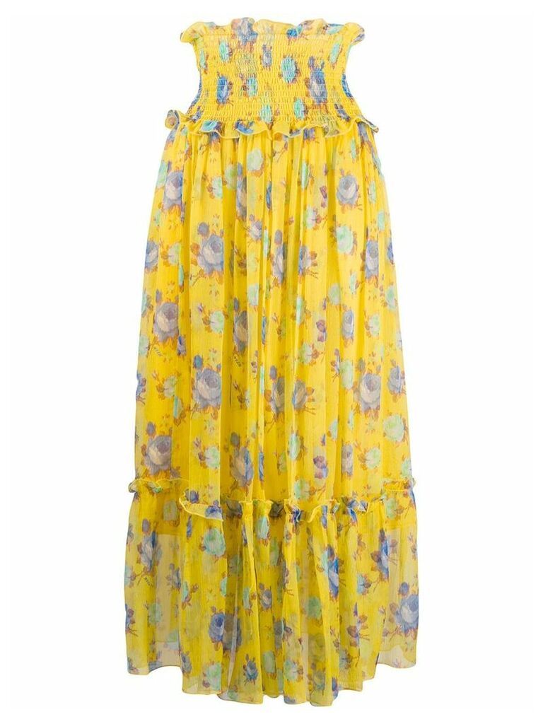 MSGM smocked-waist crinkle-chiffon skirt - Yellow