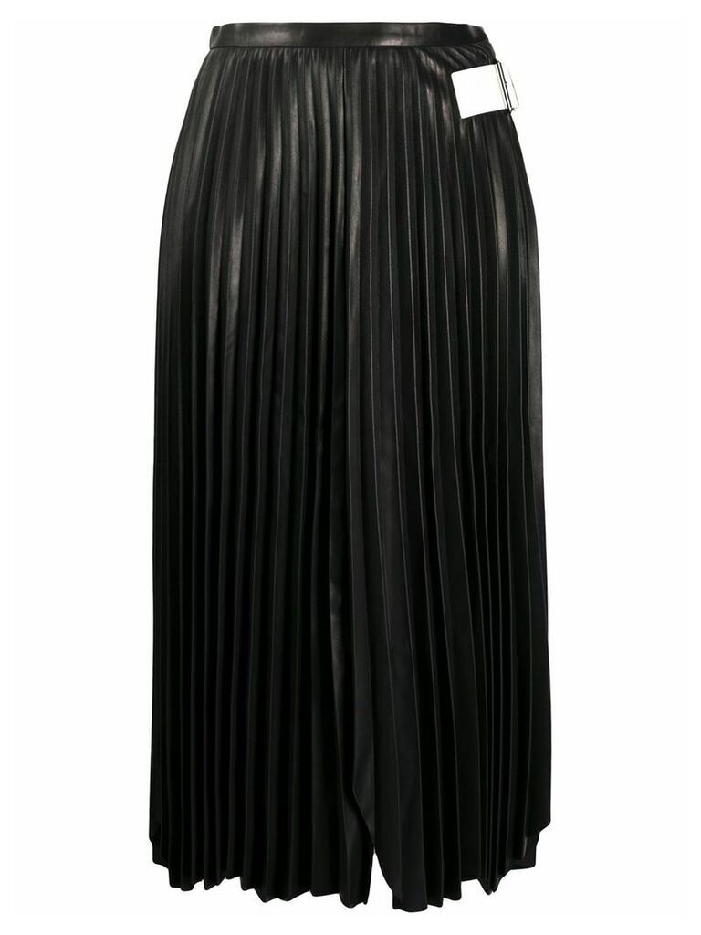 Helmut Lang pleated leather midi skirt - Black