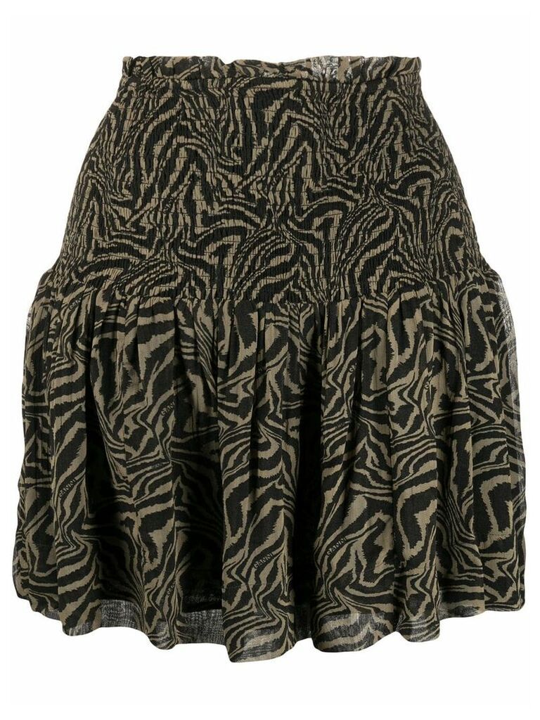 GANNI shirred tiger print skirt - Green