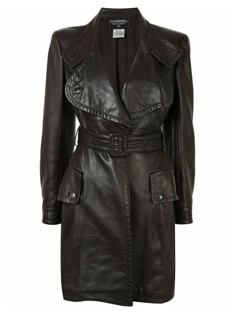 Chanel Pre-Owned notched belted midi coat - Brown
