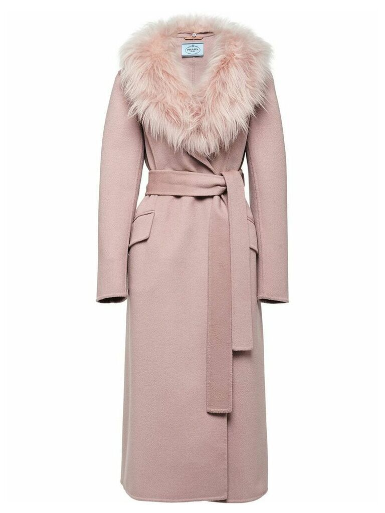 Prada fur collar mid-length coat - PINK