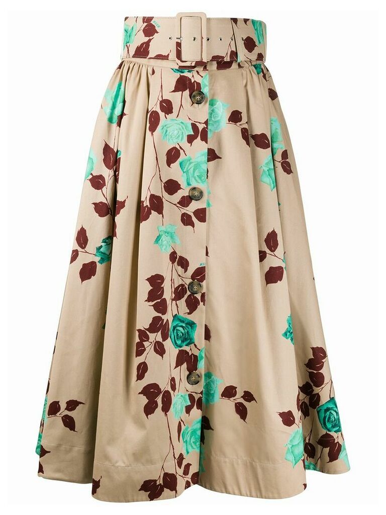 MSGM floral print belted midi skirt - Neutrals
